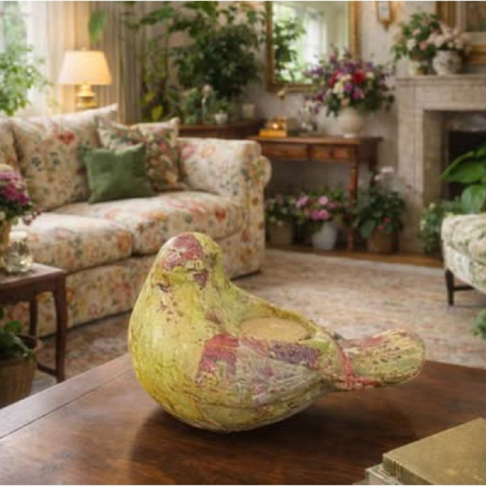 New - Mossy Bird Candleholder / Garden / Home Decor
